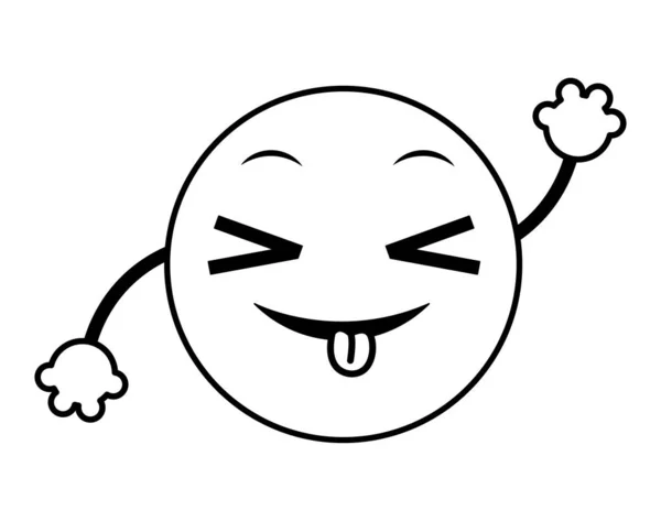 Línea bromeando emoji expresión de la cara con brazos — Vector de stock