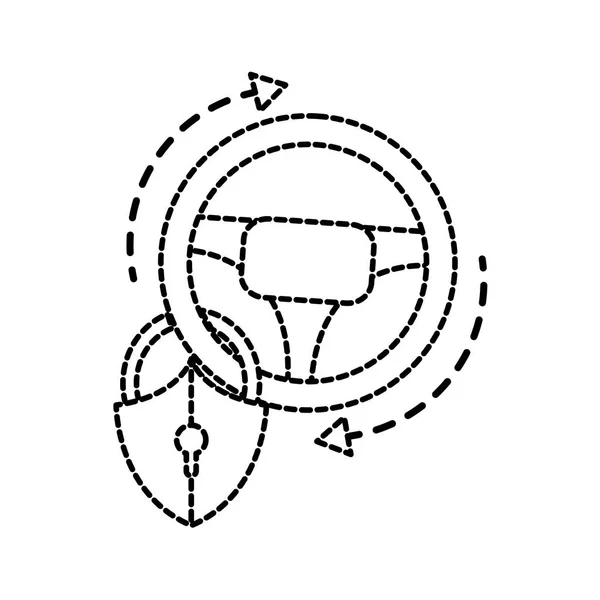 Forma punteada volante del coche y candado de seguridad — Vector de stock