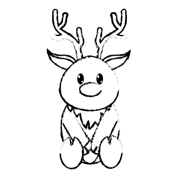 Grunge reindeer cute wild animal character — Stock Vector