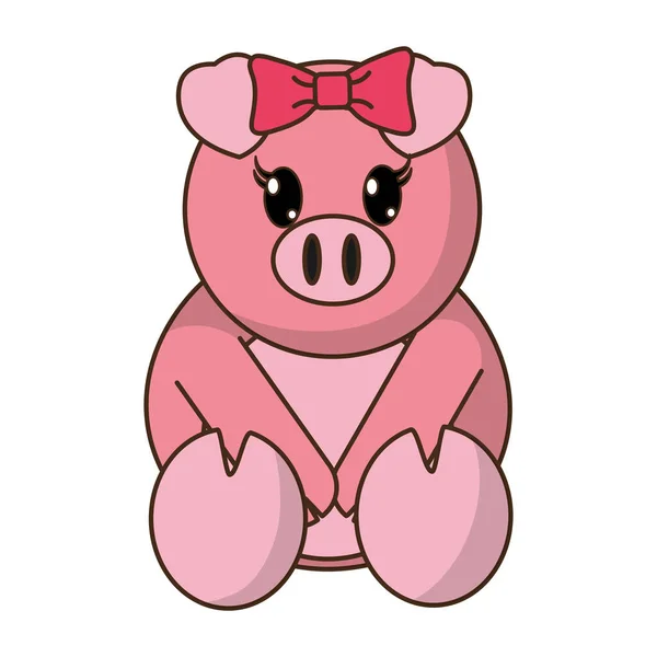 Female pig cute animal with ribbon bow — Stock Vector