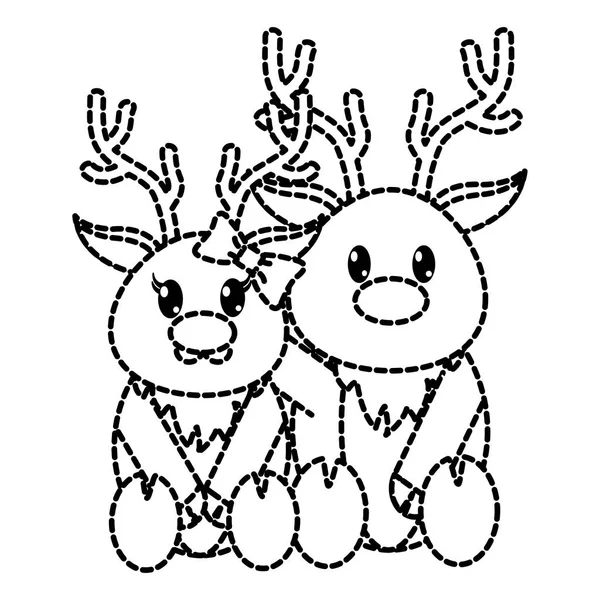 Forme pointillée renne couple mignon animal ensemble — Image vectorielle