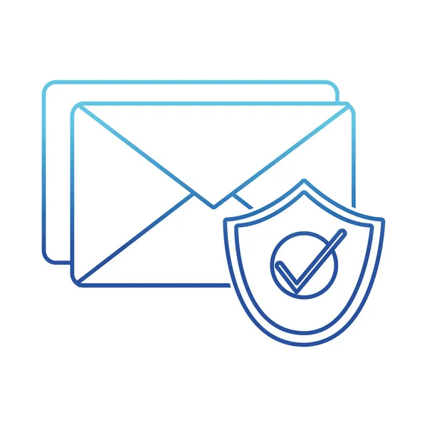 Mensagem de carta de e-mail linha azul com escudo de segurança —  Vetores de Stock