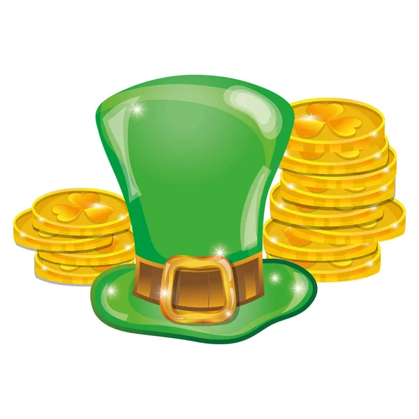 圣派崔克帽子与硬币金币 — 图库矢量图片