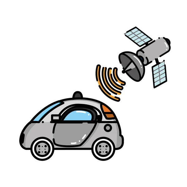 Coche de policía de línea rayada con conexión wifi por satélite — Vector de stock