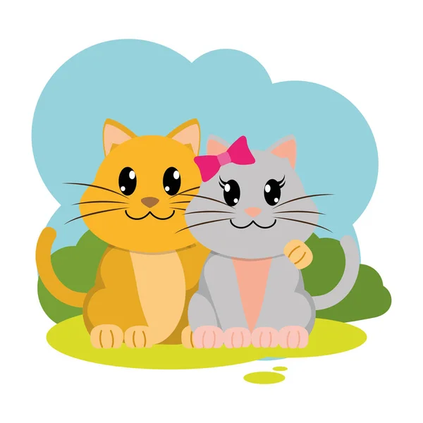 Gato colorido pareja lindo animal en el paisaje — Vector de stock