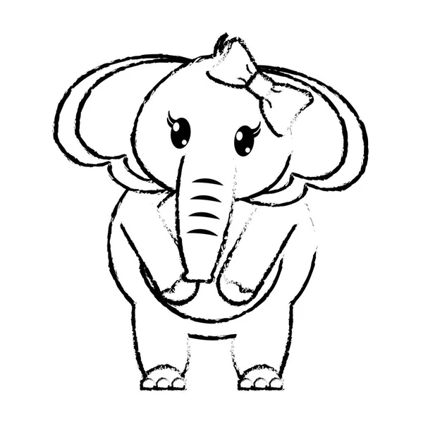 Grunge adorable hembra elefante animal con lazo de cinta — Vector de stock