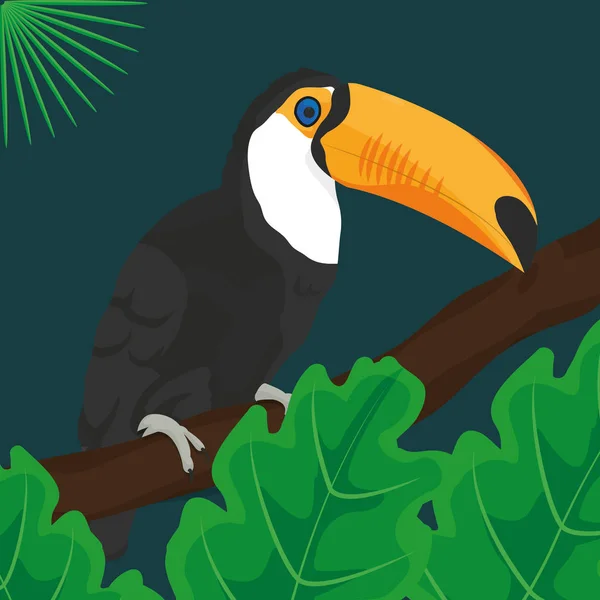 熱帯の葉とオオハシ デザイン — ストックベクタ