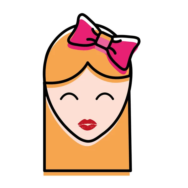 Déplacé couleur fille tête avec ruban arc coiffure et maquillage — Image vectorielle