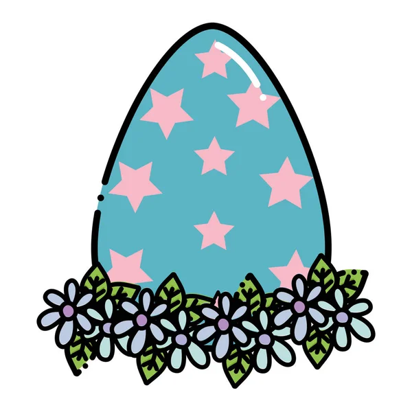 Pascua de huevo de color con decoración de estrellas y flores — Vector de stock