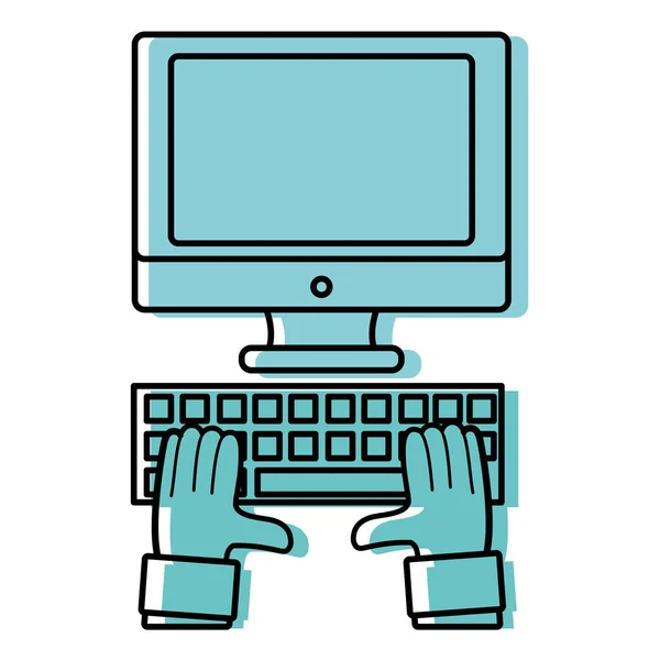 Barevné ruce s technologií obrazovky počítače a klávesnice — Stockový vektor