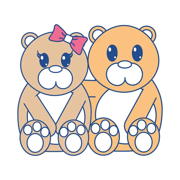 Лінія кольору ведмідь пара милий тварина разом — стоковий вектор
