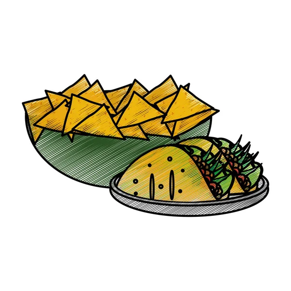 Nachos Burrito Comida Mexicana Cozinha Tradicional Tema Design Isolado Ilustração — Vetor de Stock