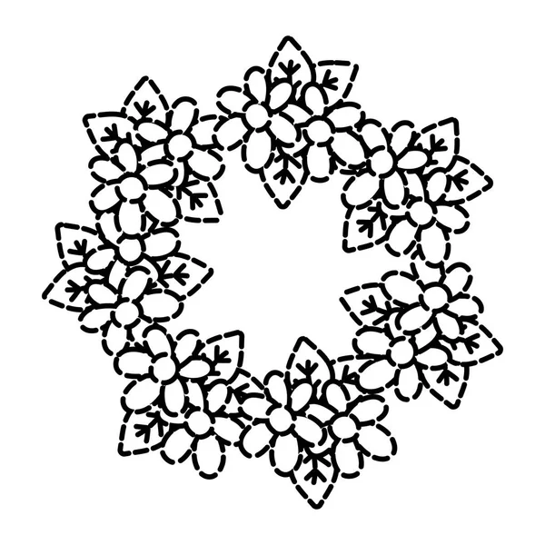 Prickade formen cirkel blommor grenar med löv dekoration — Stock vektor