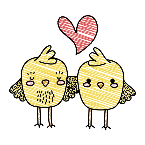 Riven kycklingar par tillsammans och älskar hjärta — Stock vektor