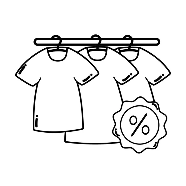 Línea camisetas ropa compras con porcentaje de etiqueta — Vector de stock