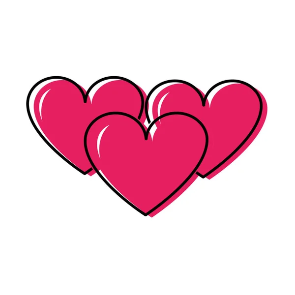 Conmovido color corazones amor símbolo de la pasión icono de diseño — Vector de stock