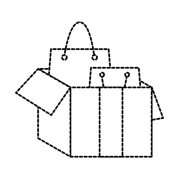 Forma punteada bolsas de compras dentro de paquete de caja abierta — Vector de stock