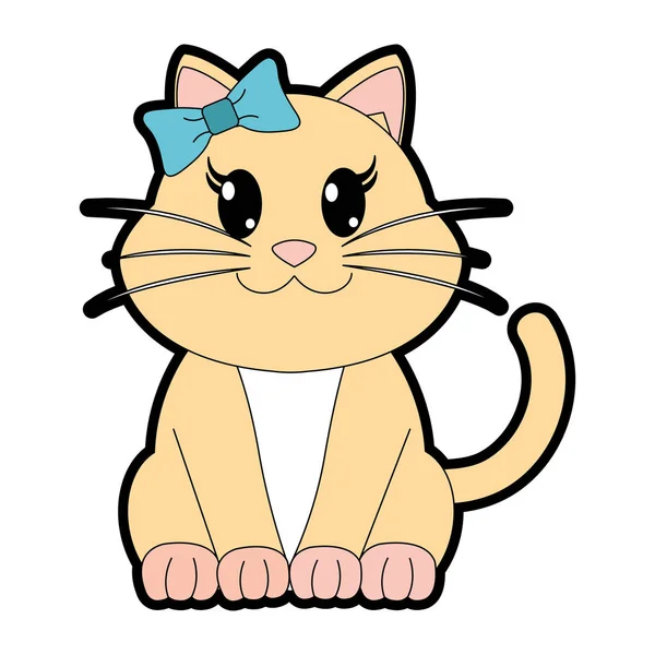 Gato hembra a todo color lindo animal con lazo de cinta — Vector de stock