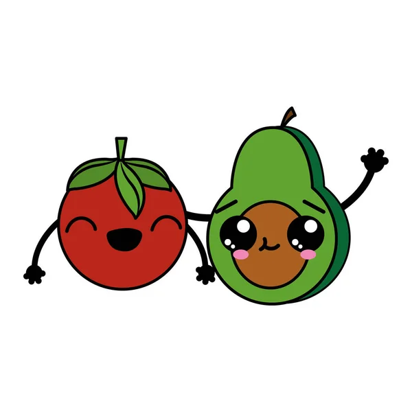 Tomate Aguacate Verduras Alimentos Saludables Orgánicos Tema Diseño Aislado Ilustración — Archivo Imágenes Vectoriales
