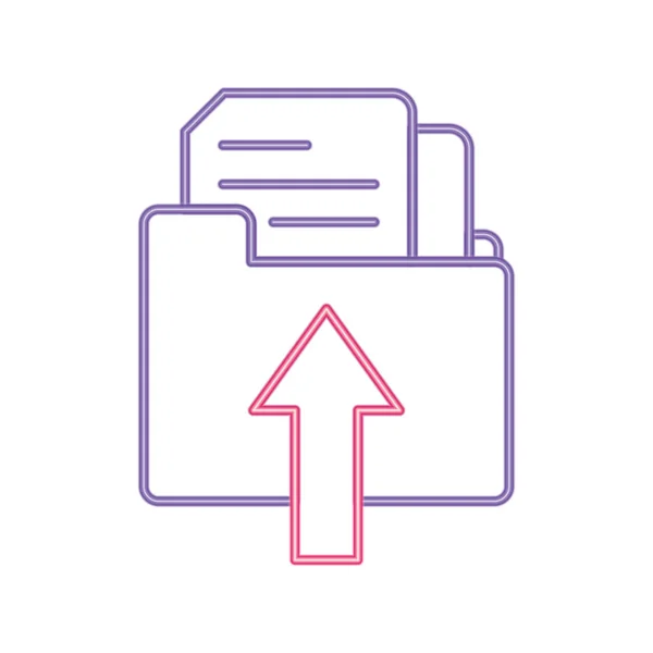 Linha neon arquivo pasta carregamento documento papel —  Vetores de Stock
