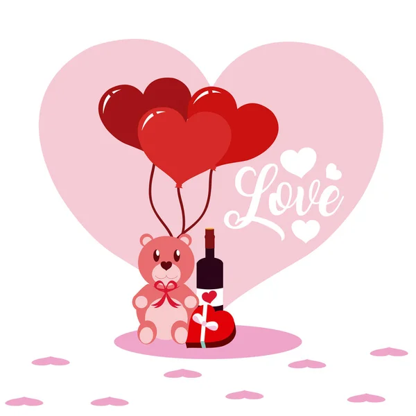 Cute Love Tedddy Balloons Cartoons Vector Illustration Graphic Design — Stock Vector