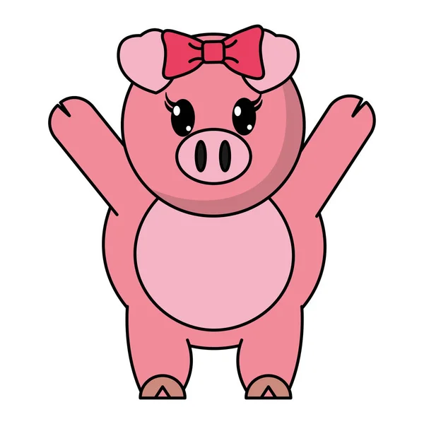 Adorable female pig animal with hands up — Stock Vector