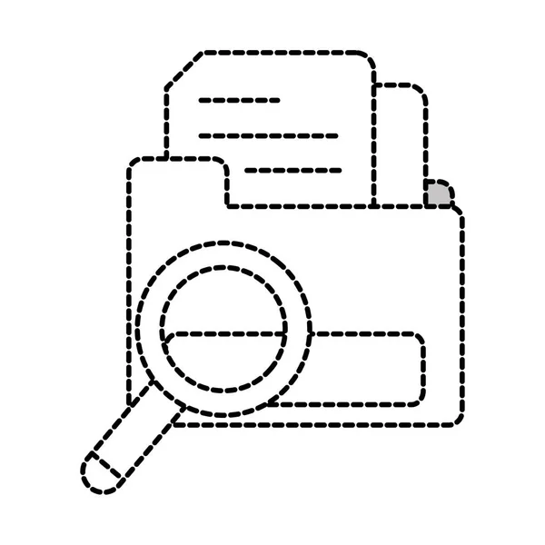 Kropkowane kształt dokumentu wewnątrz folderu pliku z lupy — Wektor stockowy