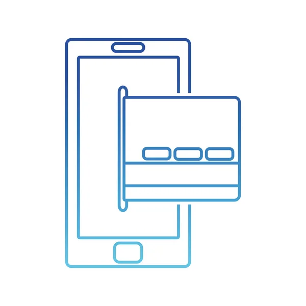 Tecnología de teléfono inteligente de línea azul con tarjeta de crédito digital — Vector de stock