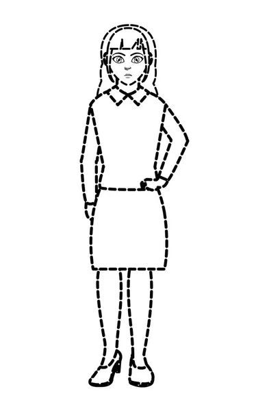 Frau in gepunkteter Form mit eleganter Bluse und Rock-Design — Stockvektor