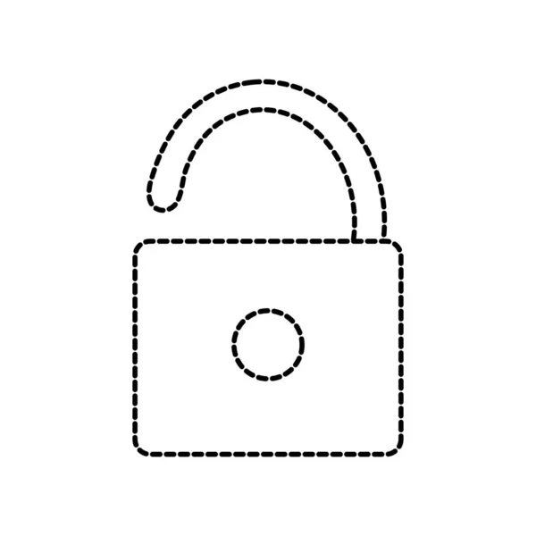 Forme pointillée cadenas ouvert à la sécurité et protéger le symbole — Image vectorielle