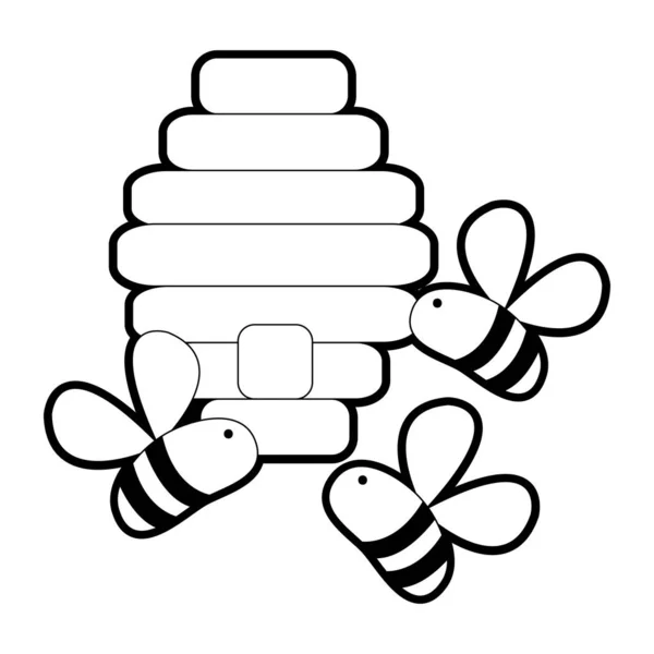 Контур милые пчелы насекомые летают вокруг соты — стоковый вектор