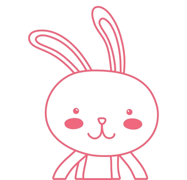 Ligne néon lapin heureux animal avec expression faciale — Image vectorielle