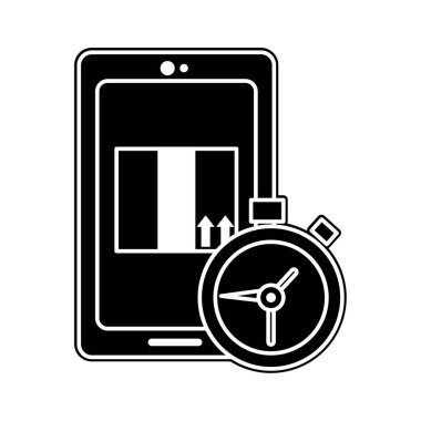 siluet smartphone ile kutu paket ve kronometre saat