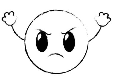 Grunge kızgın emoji yüz ifadesi silah ile