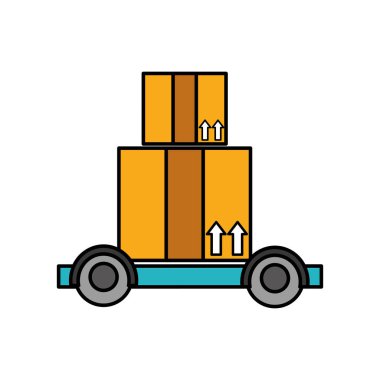 çizgi rengi platform yük arabaları ile kutuları paketleri kapatın