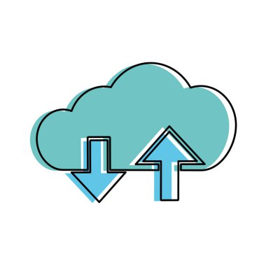 Bulut depolama teknolojisi ve sanal Tema izole tasarım vektör çizim bilgisayar