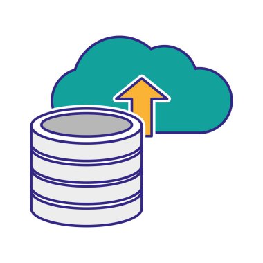 Bulut depolama teknolojisi ve sanal Tema izole tasarım vektör çizim bilgisayar