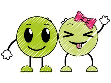 Çift gülümseme ve komik surat emoji doodle