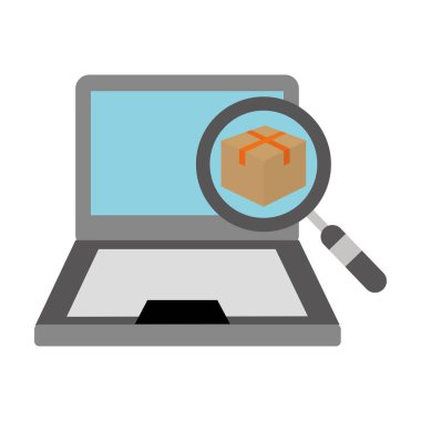 Laptop ve kutusu teslim nakliye ve lojistik Tema Isolated vektör çizim tasarım