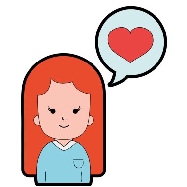 tam renkli kadın saç tasarım ve kalp sohbet kabarcığı