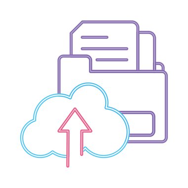 Neon satır belgeleri dosya klasörü ve yükleme bulut içinde