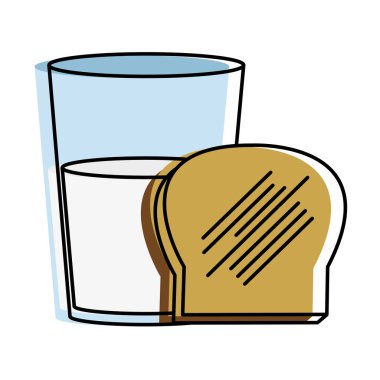 Ekmek ve unlu gıda mutfak ve salonu Tema izole tasarım vektör çizim süt