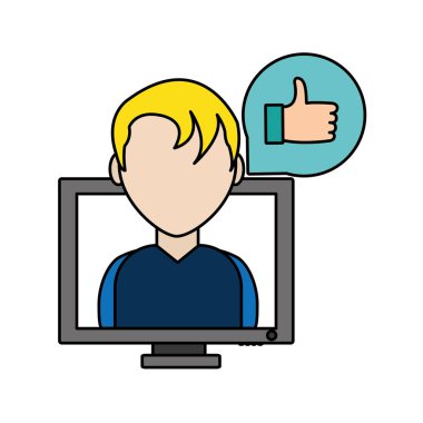 Bilgisayar ve çocuk sosyal medya aygıtı becerikli alet ve teknoloji Tema izole tasarım vektör çizim