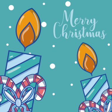 Neşeli Noel kartı mumlar karikatürler ile vektör çizim grafik tasarım