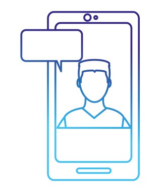 satır avatar şık adam smartphone ile sohbet kabarcık içinde meçhul bozulmuş