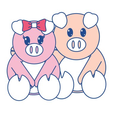 çizgi rengi domuz çift sevimli hayvan birlikte