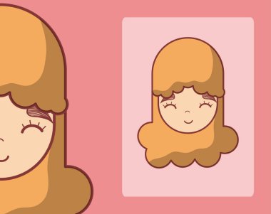 Genç hippi kadın yüz karikatür vektör çizim grafik tasarım