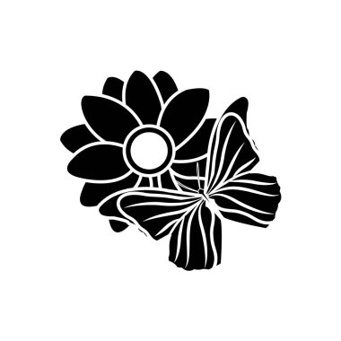 siluet güzel çiçek yaprakları tasarım ve kelebek