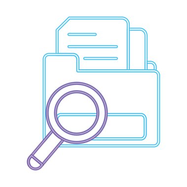 Neon satırı belge içinde Büyüteç ile klasör dosya