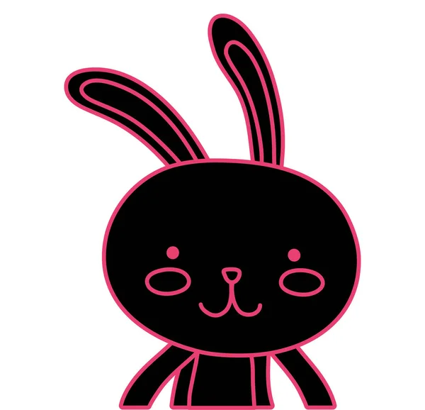 Animal de coelho feliz plano de néon com expressão facial — Vetor de Stock